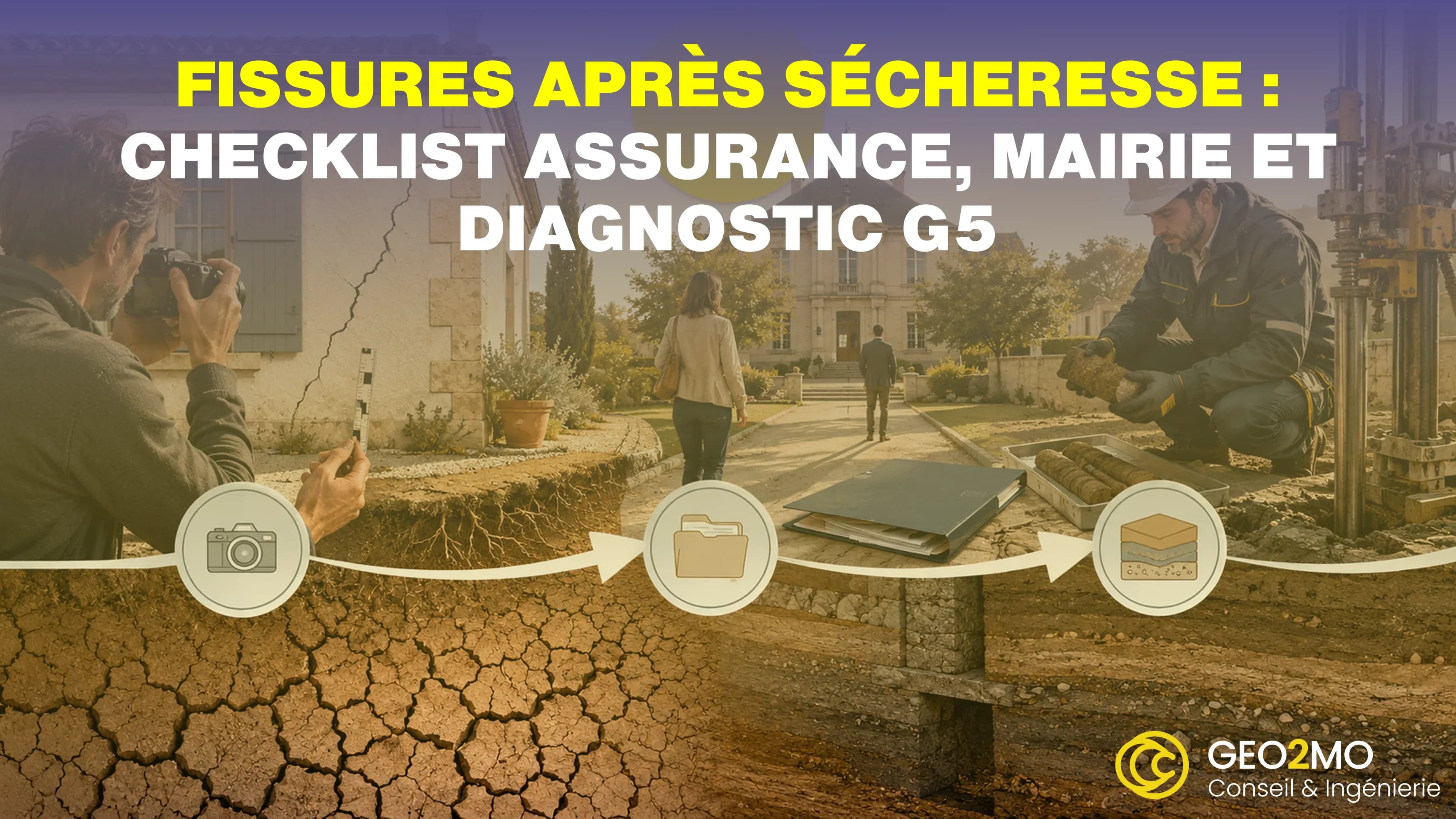 Parcours après l’apparition de fissures liées à la sécheresse : photographies, assurance, mairie et diagnostic géotechnique G5